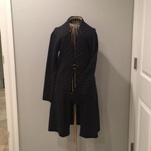 Black chevron patterned wool blend cardigan